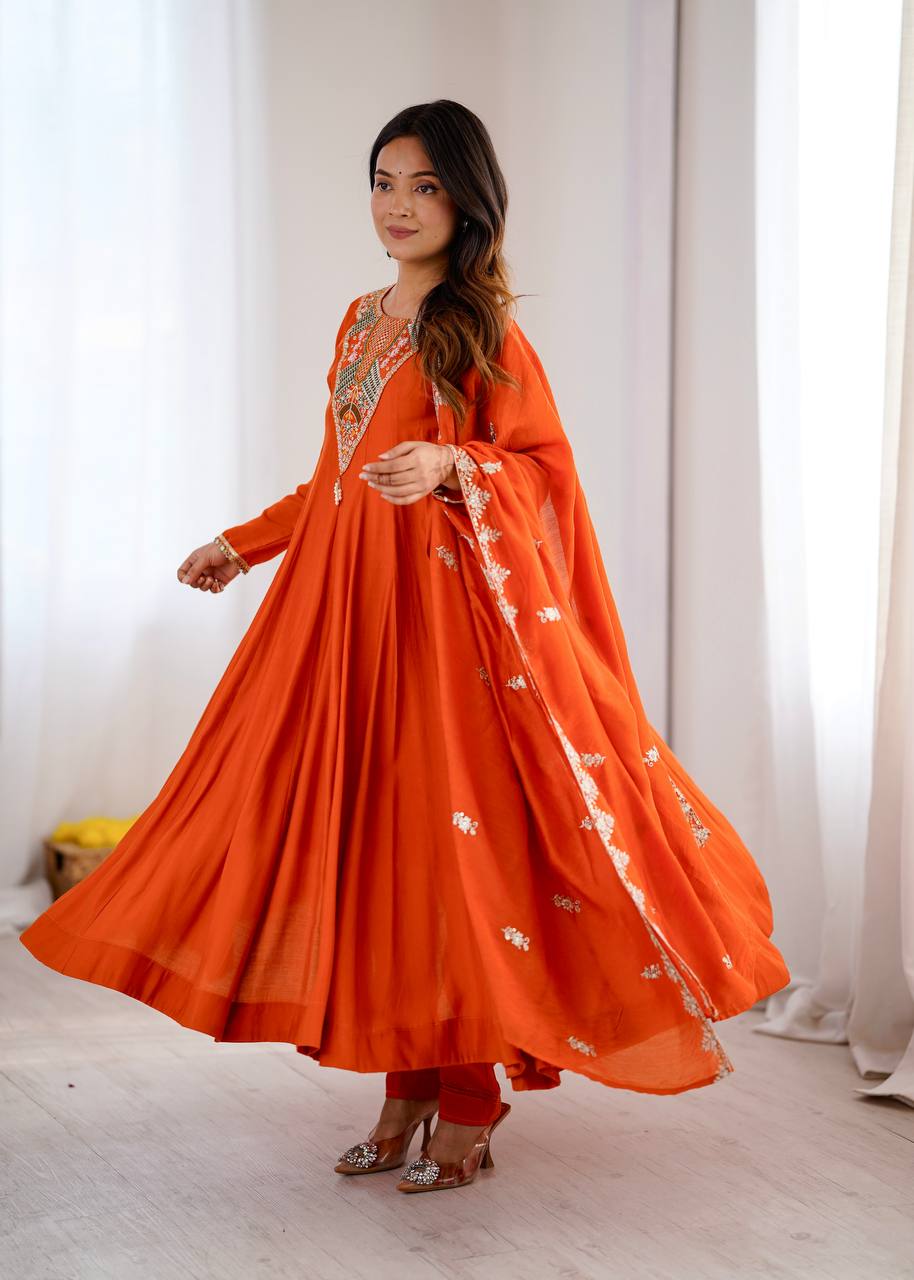 Vibrant Orange Anarkali Embroidery for Every Occasion
