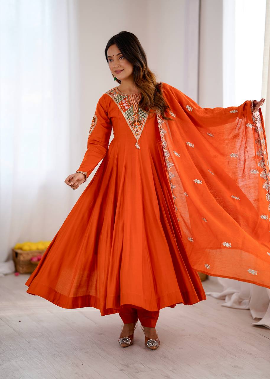 Vibrant Orange Anarkali Embroidery for Every Occasion