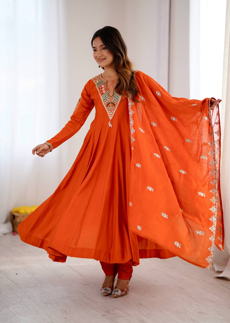 Vibrant Orange Anarkali Embroidery for Every Occasion