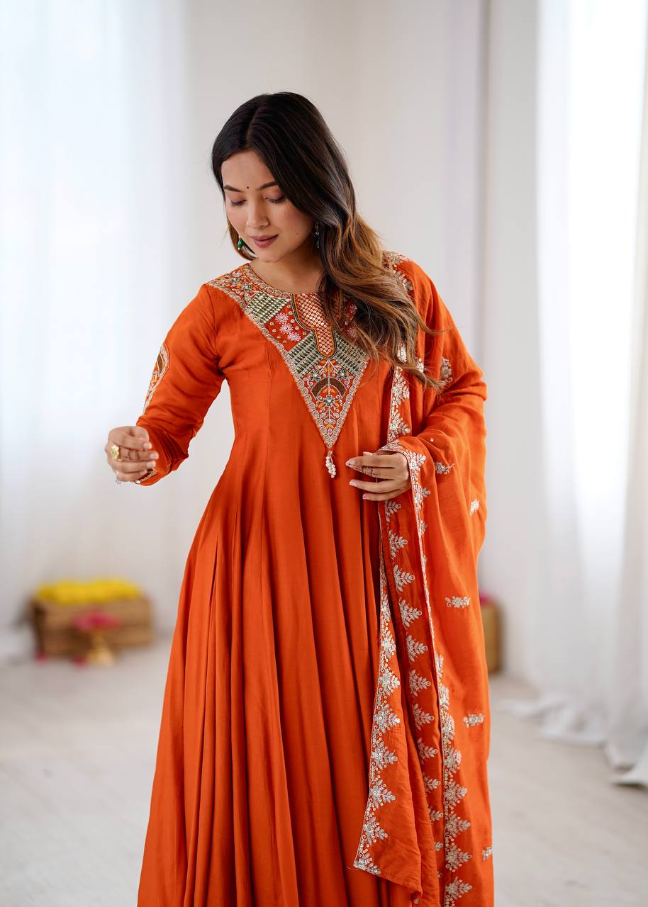 Vibrant Orange Anarkali Embroidery for Every Occasion