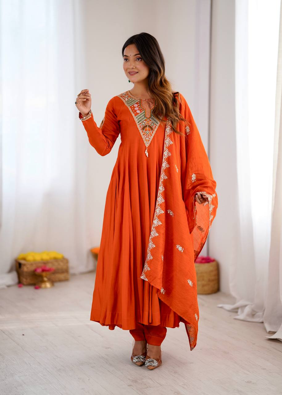 Vibrant Orange Anarkali Embroidery for Every Occasion