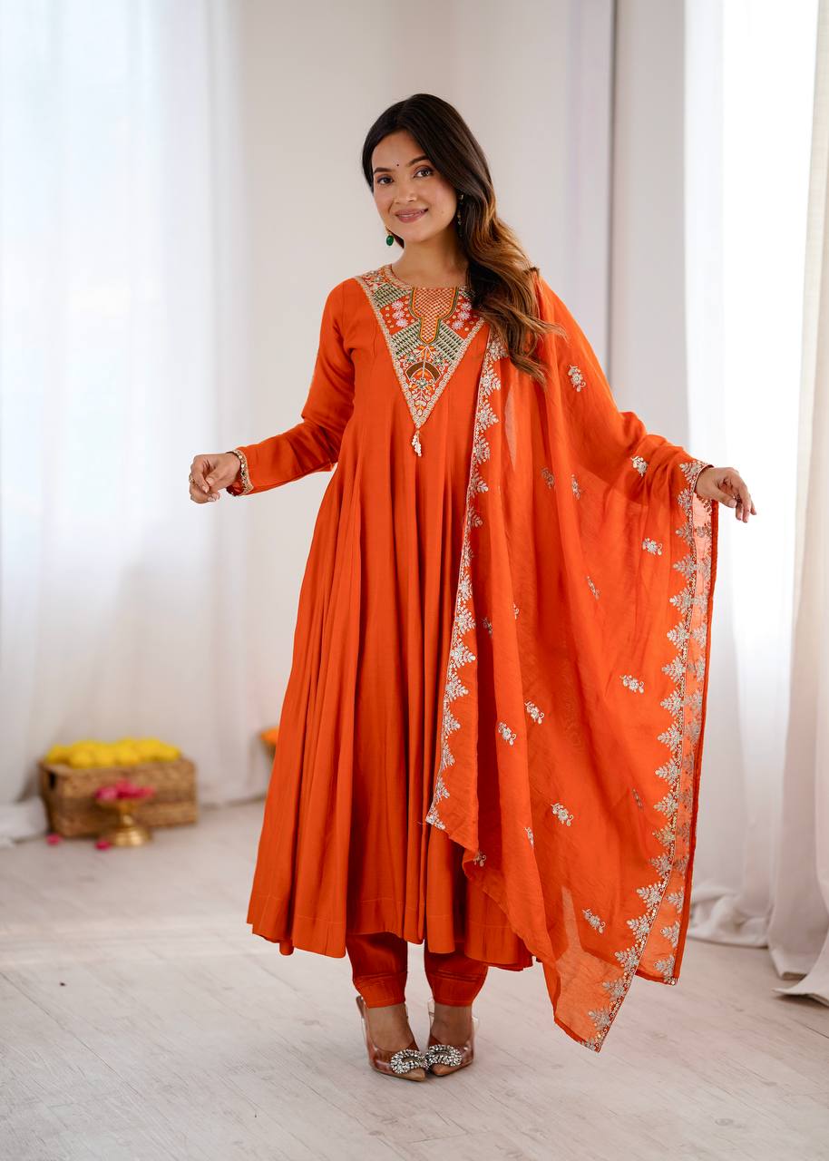 Vibrant Orange Anarkali Embroidery for Every Occasion