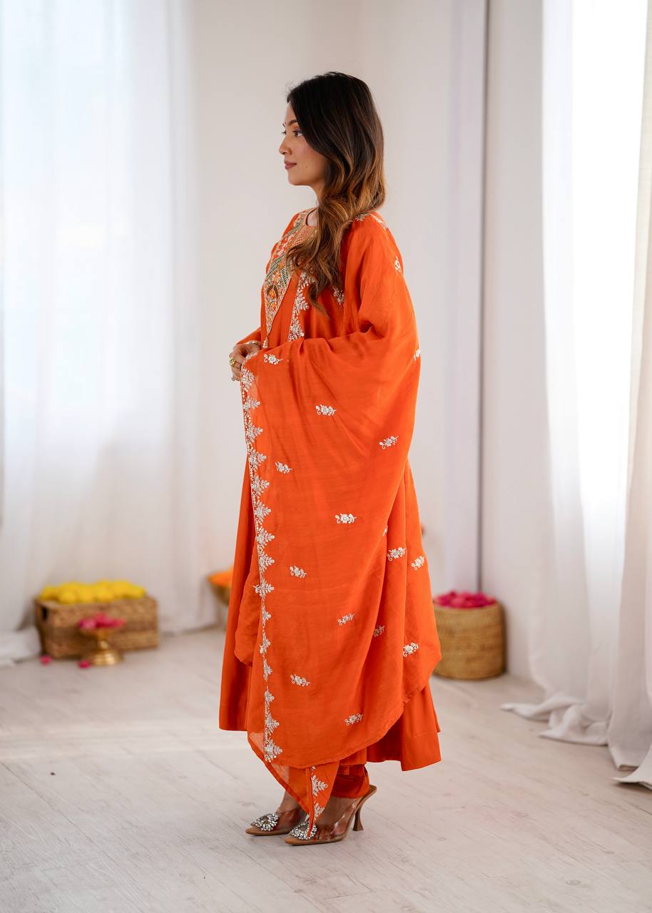Vibrant Orange Anarkali Embroidery for Every Occasion