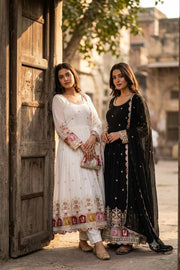 Elegant Noir Embroidered Anarkali Ensemble