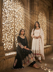 Elegant Noir Embroidered Anarkali Ensemble