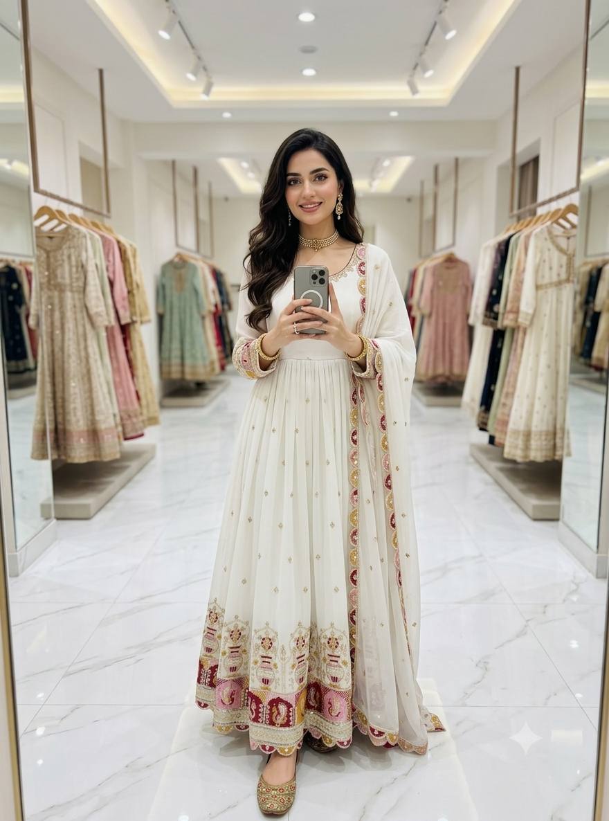 Elegant Noir Embroidered Anarkali Ensemble