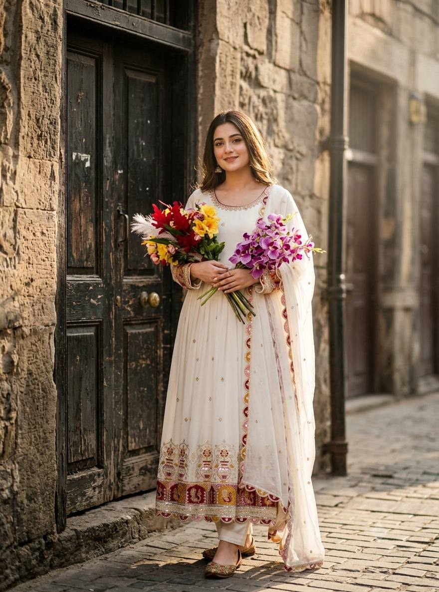 Elegant Noir Embroidered Anarkali Ensemble