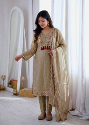 Luxe Beige Ensemble with Golden Accents
