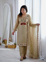 Luxe Beige Ensemble with Golden Accents