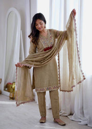 Luxe Beige Ensemble with Golden Accents