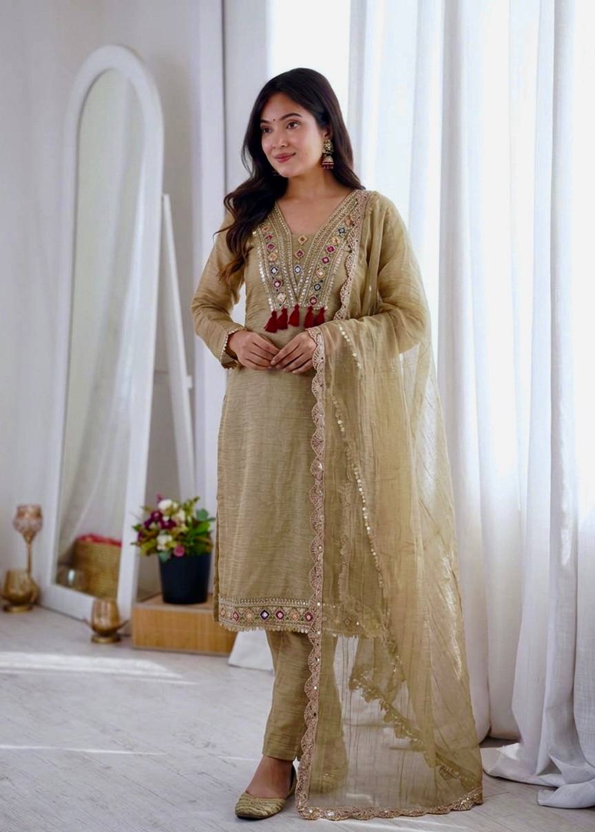 Luxe Beige Ensemble with Golden Accents