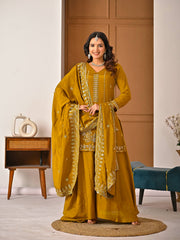 Stylish Mustard Suit Featuring Embroidered Details