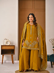 Stylish Mustard Suit Featuring Embroidered Details