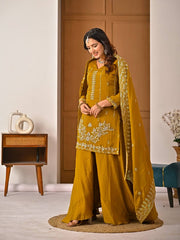 Stylish Mustard Suit Featuring Embroidered Details