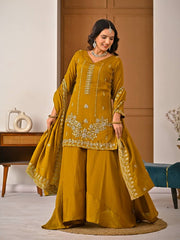 Stylish Mustard Suit Featuring Embroidered Details