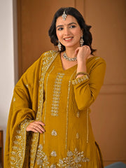 Stylish Mustard Suit Featuring Embroidered Details