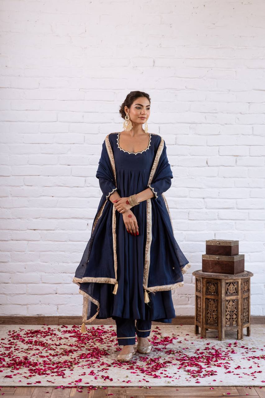 Elegant Wine Gota Patti Anarkali Suit Set