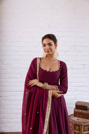 Elegant Wine Gota Patti Anarkali Suit Set