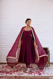 Elegant Wine Gota Patti Anarkali Suit Set