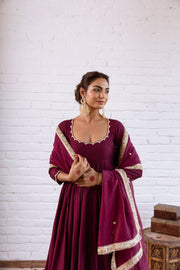 Elegant Wine Gota Patti Anarkali Suit Set