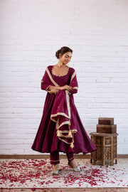 Elegant Wine Gota Patti Anarkali Suit Set