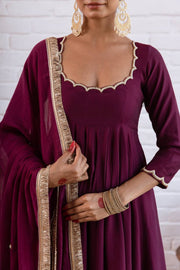Elegant Wine Gota Patti Anarkali Suit Set
