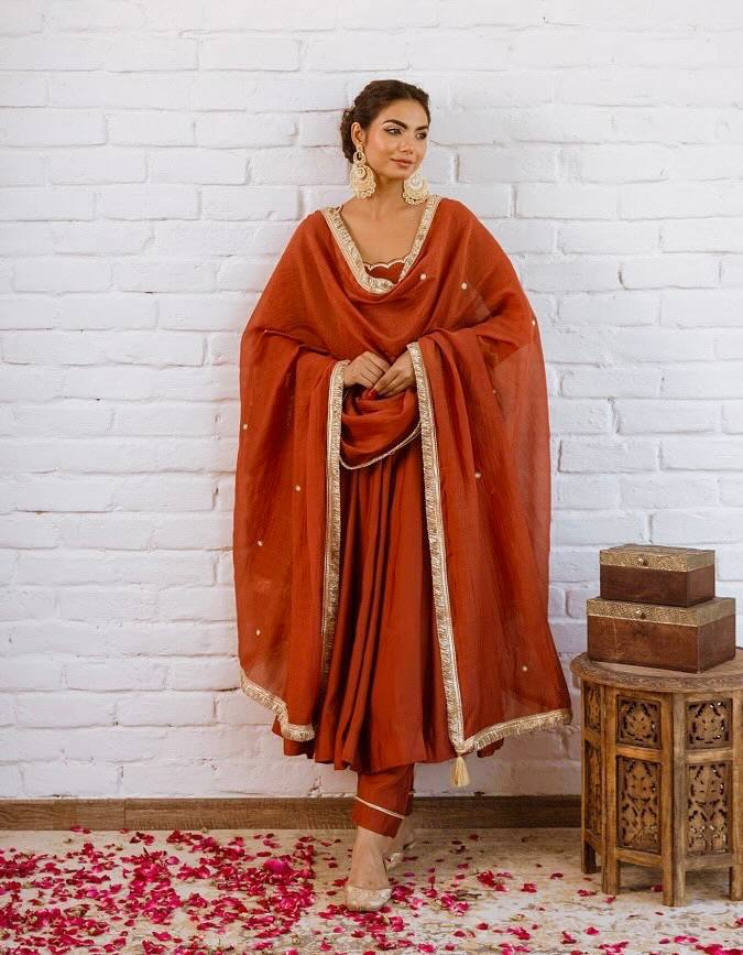 Elegant Wine Gota Patti Anarkali Suit Set
