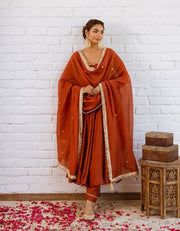 Elegant Wine Gota Patti Anarkali Suit Set