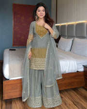 Luxe Grey Embroidered Net Suit Experience
