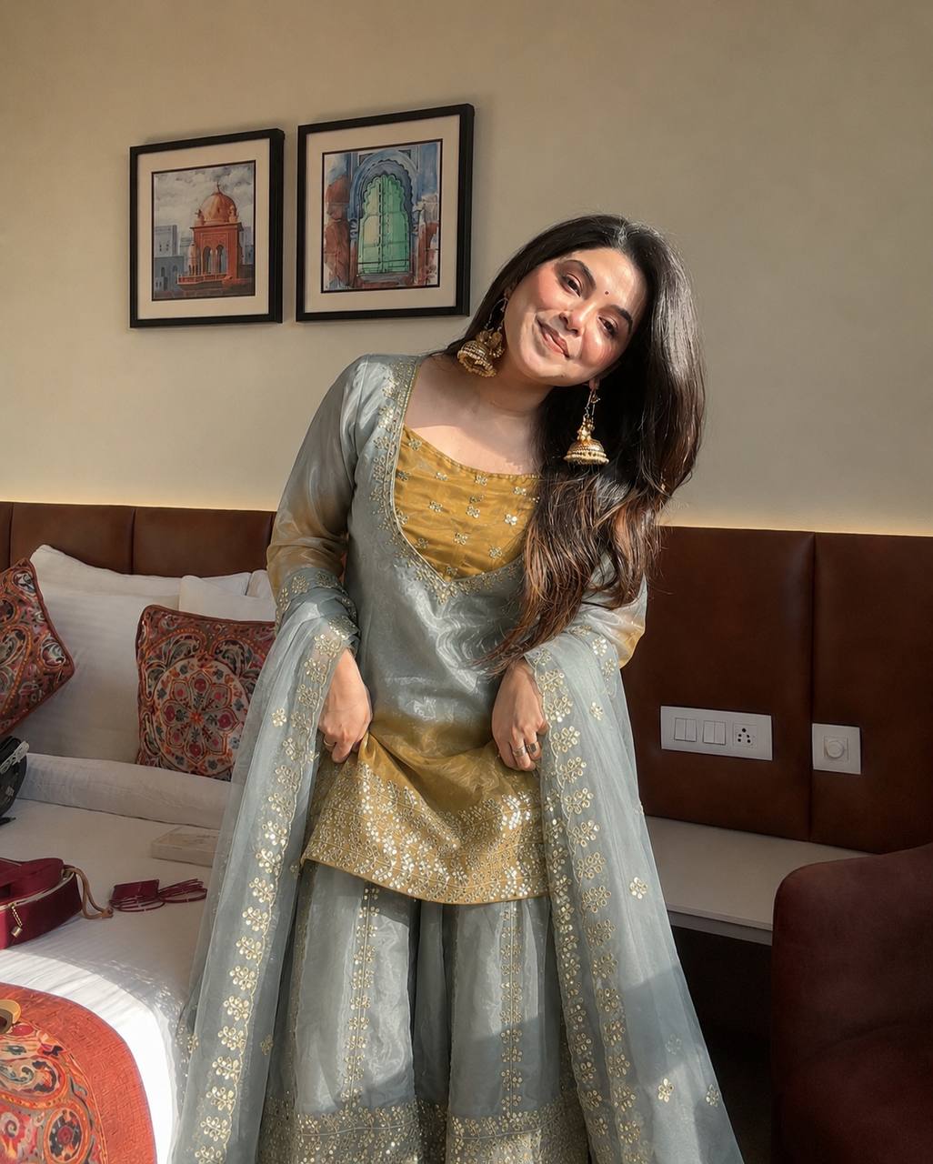 Luxe Grey Embroidered Net Suit Experience