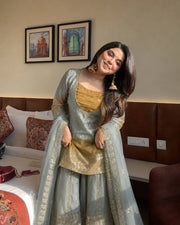 Luxe Grey Embroidered Net Suit Experience