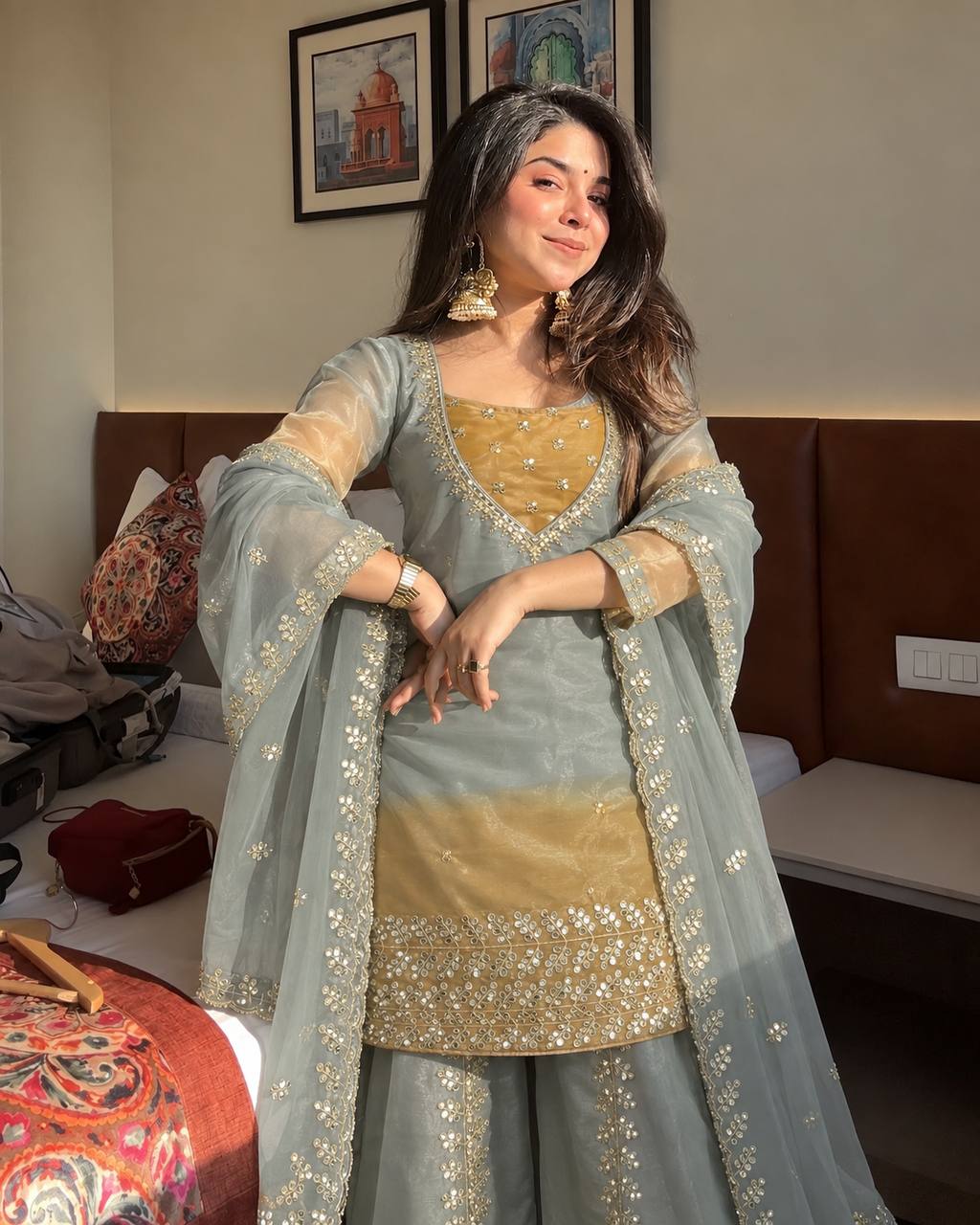 Luxe Grey Embroidered Net Suit Experience