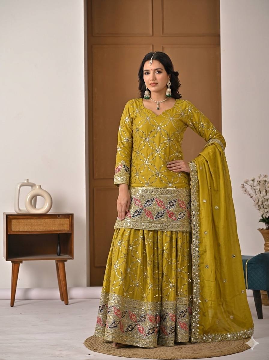An elegant embellished traditional sharara suit set