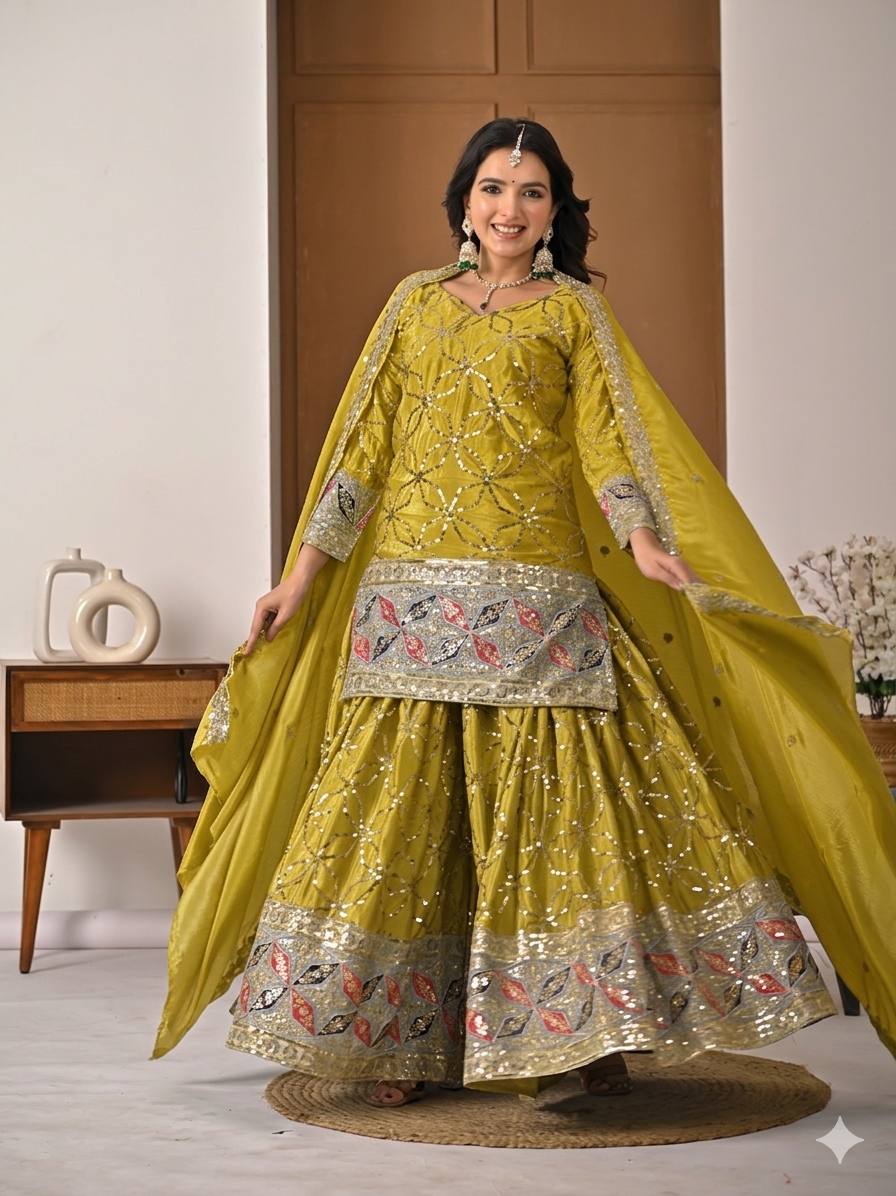 An elegant embellished traditional sharara suit set