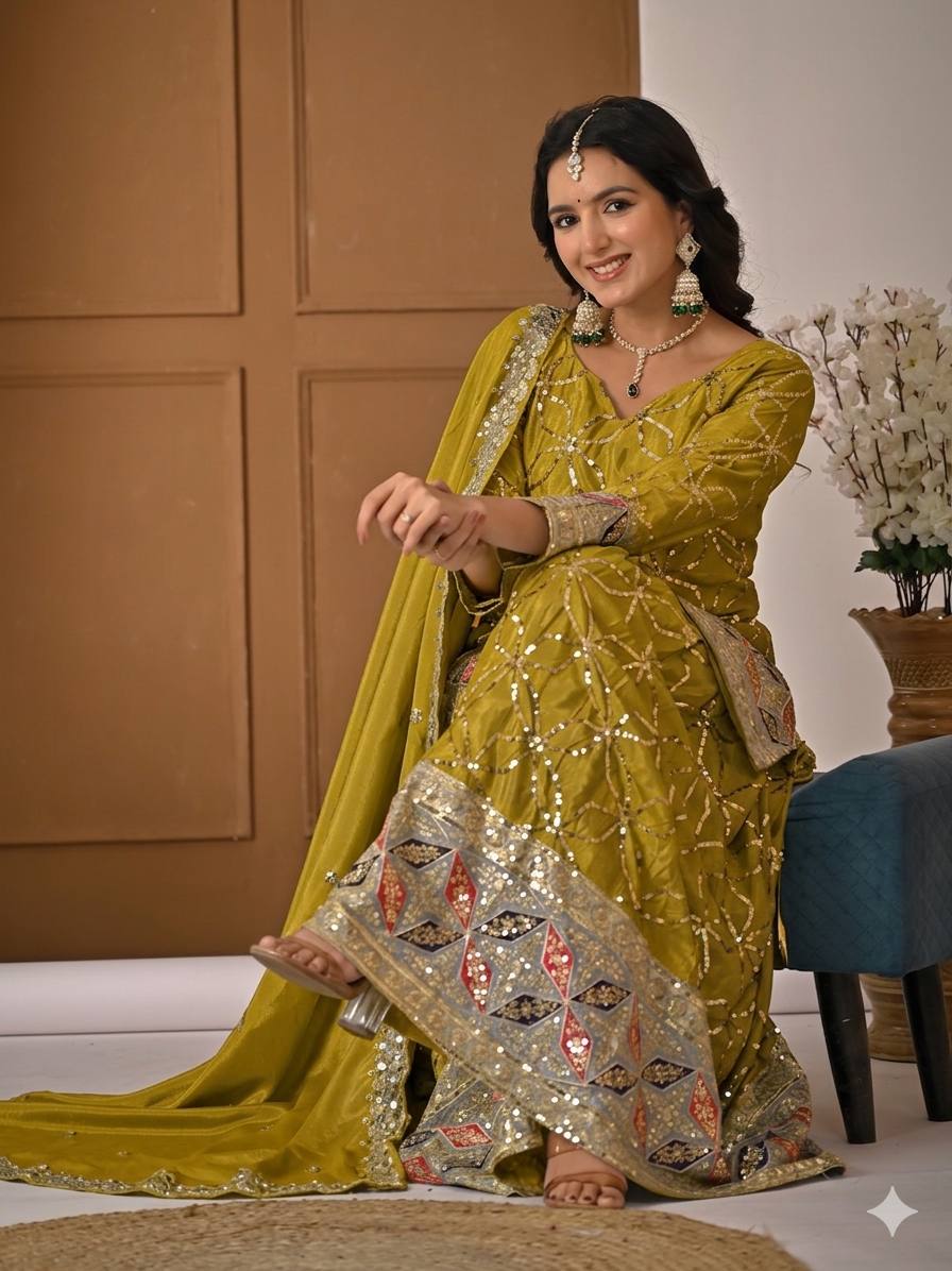 An elegant embellished traditional sharara suit set
