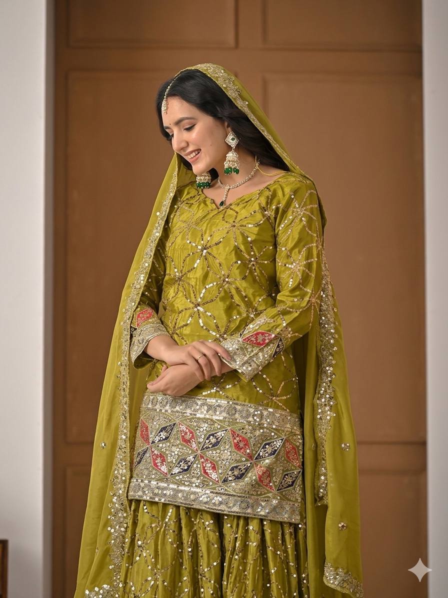 An elegant embellished traditional sharara suit set