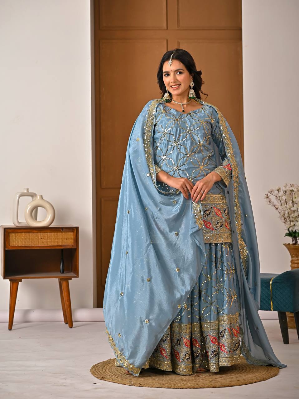 An elegant embellished traditional sharara suit set