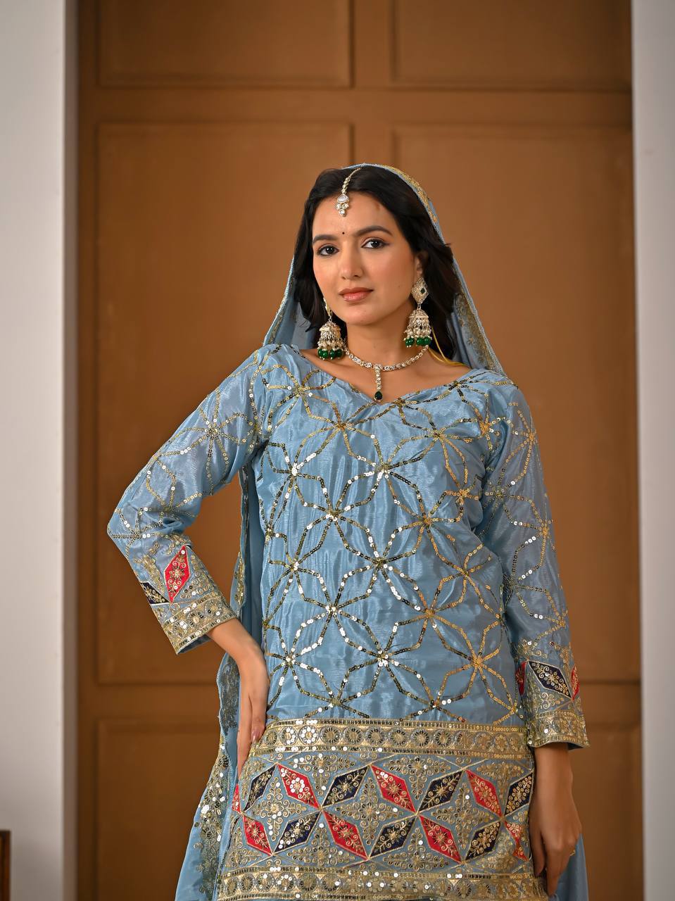 An elegant embellished traditional sharara suit set