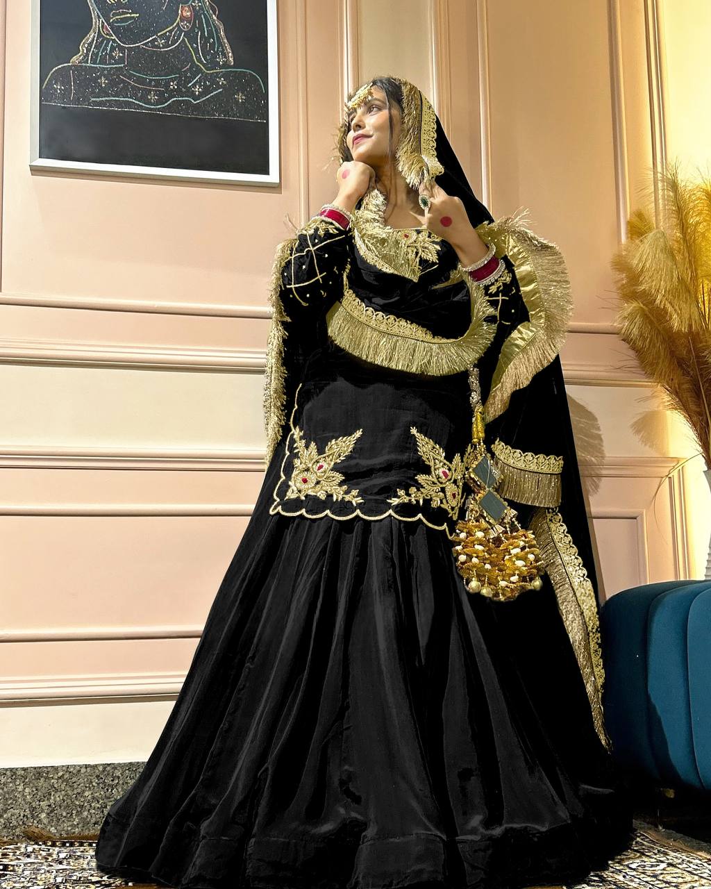 Regal Zari and Stone Embellished Hand work.