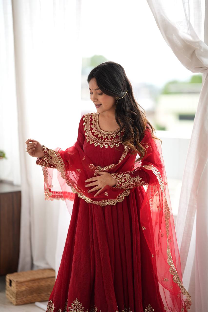 Regal Red Embroidered Anarkali for Celebrations