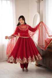 Regal Red Embroidered Anarkali for Celebrations