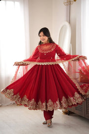 Regal Red Embroidered Anarkali for Celebrations