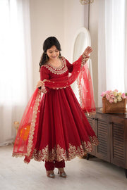 Regal Red Embroidered Anarkali for Celebrations