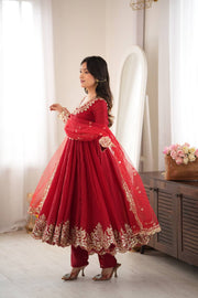 Regal Red Embroidered Anarkali for Celebrations