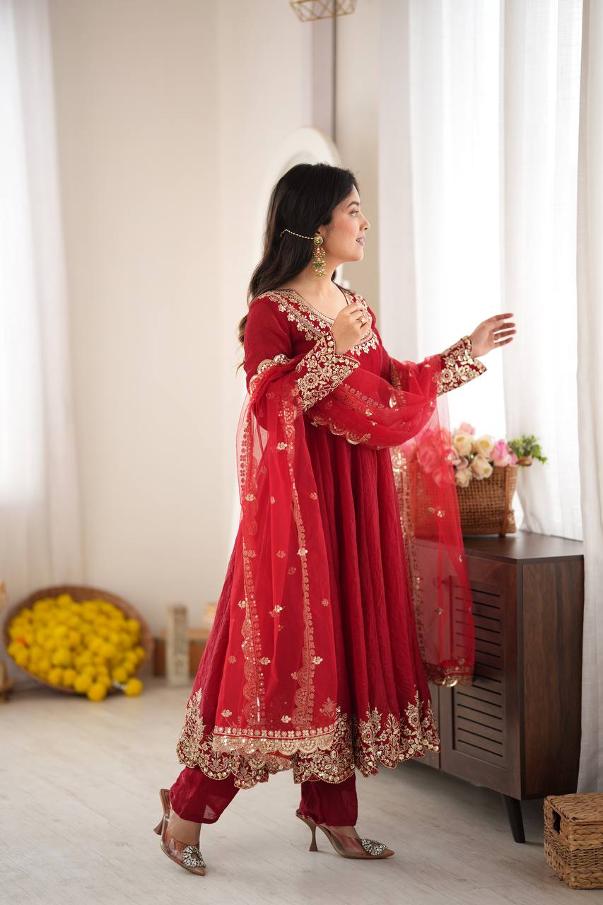 Regal Red Embroidered Anarkali for Celebrations
