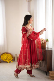 Regal Red Embroidered Anarkali for Celebrations