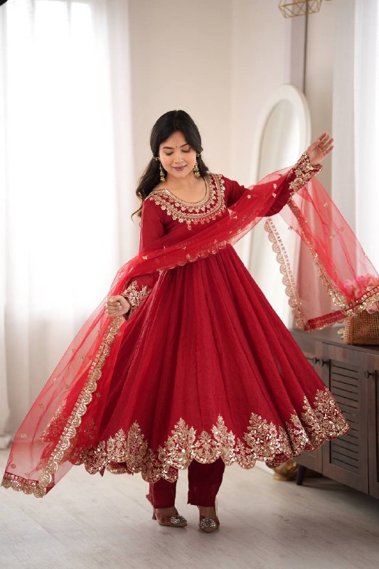 Regal Red Embroidered Anarkali for Celebrations