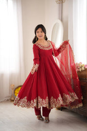 Regal Red Embroidered Anarkali for Celebrations
