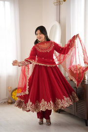 Regal Red Embroidered Anarkali for Celebrations