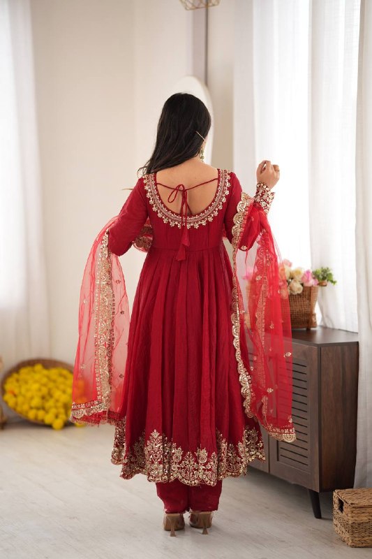 Regal Red Embroidered Anarkali for Celebrations